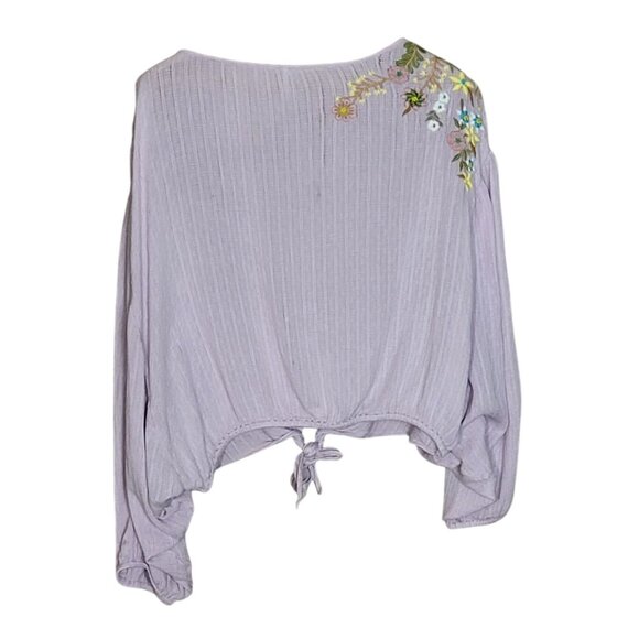 Free People Lavender Embroidered Boho Blouse Intricate Floral Needlework - Picture 3 of 8